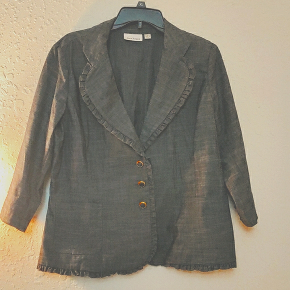 🎁 Joan Rivers Womens Gray Collared 3/4 Sleeves Butto